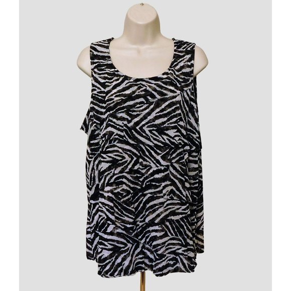Chicos Tops - Chicos 3 Tiered Shell Tank Top XL 16 Black White Animal Zebra Print Sleeveless